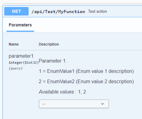 DisplayEnumsWithValuesDocumentFilter with enum parameters