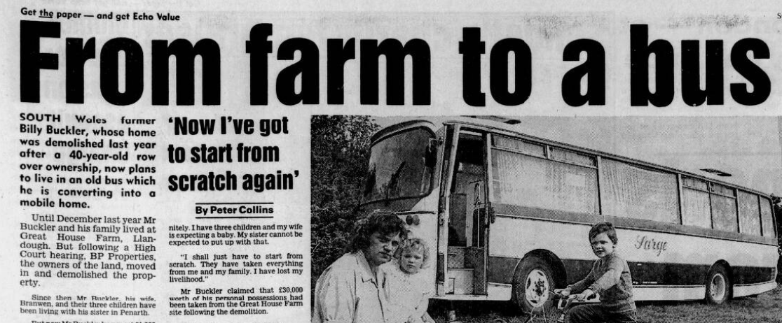 South Wales Echo cutting, From farm to a bus, 1989