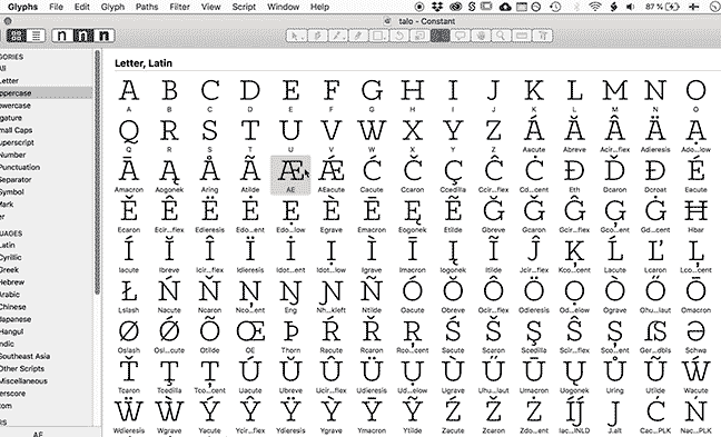 Using Wordfinder in a font view