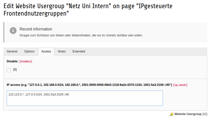 Set an IP address in a fe_groups record