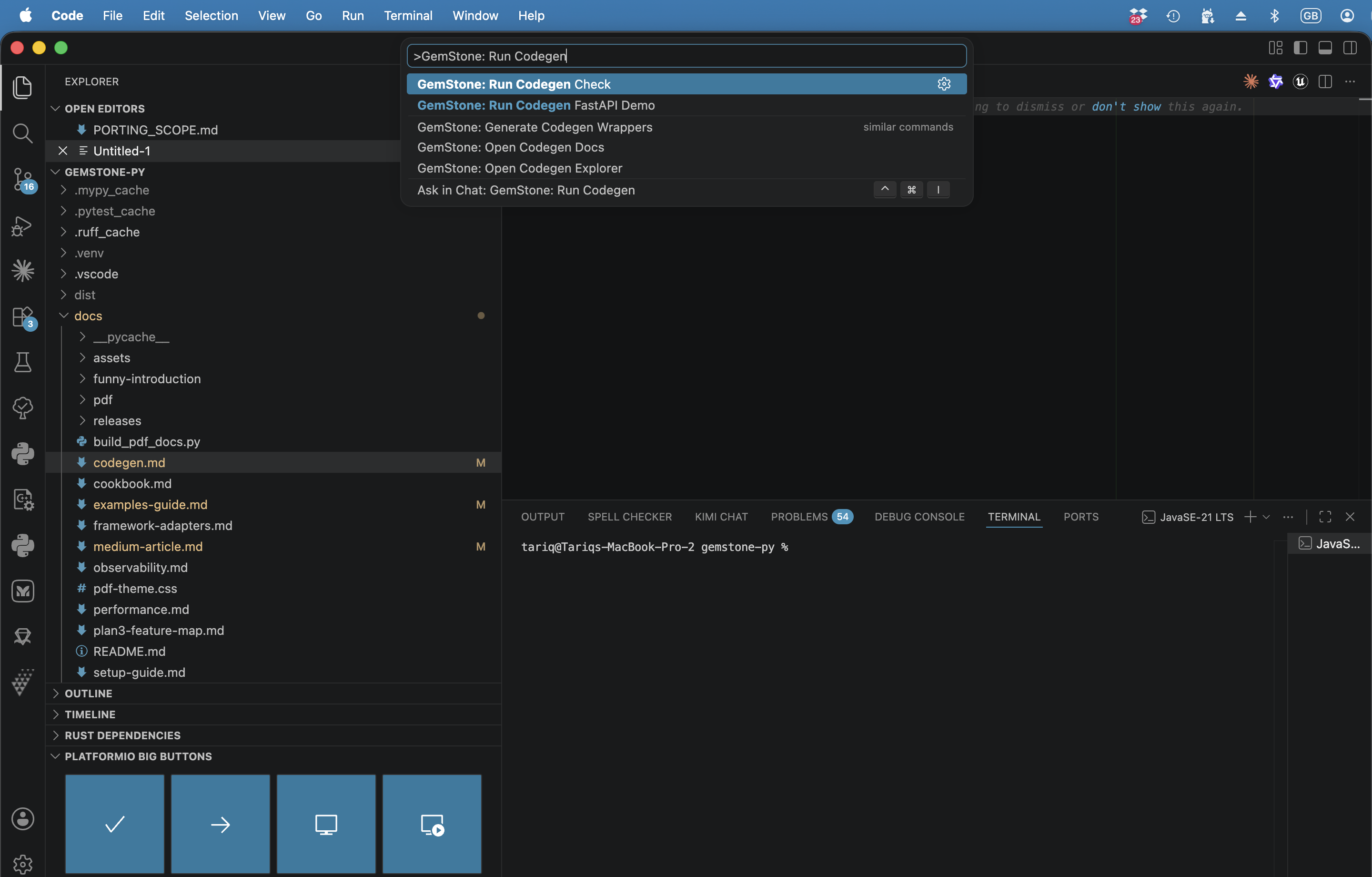 gemstone-py Workbench Codegen commands in the Command Palette