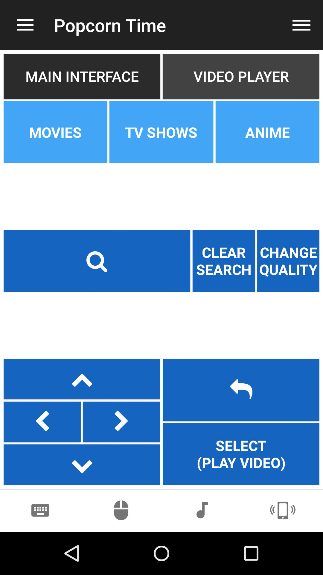 Main interface interface of PopcornTime remote
