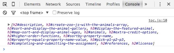 ▶ [h2#description, h3#create-zoo-js-with-the-animals-array, ...]