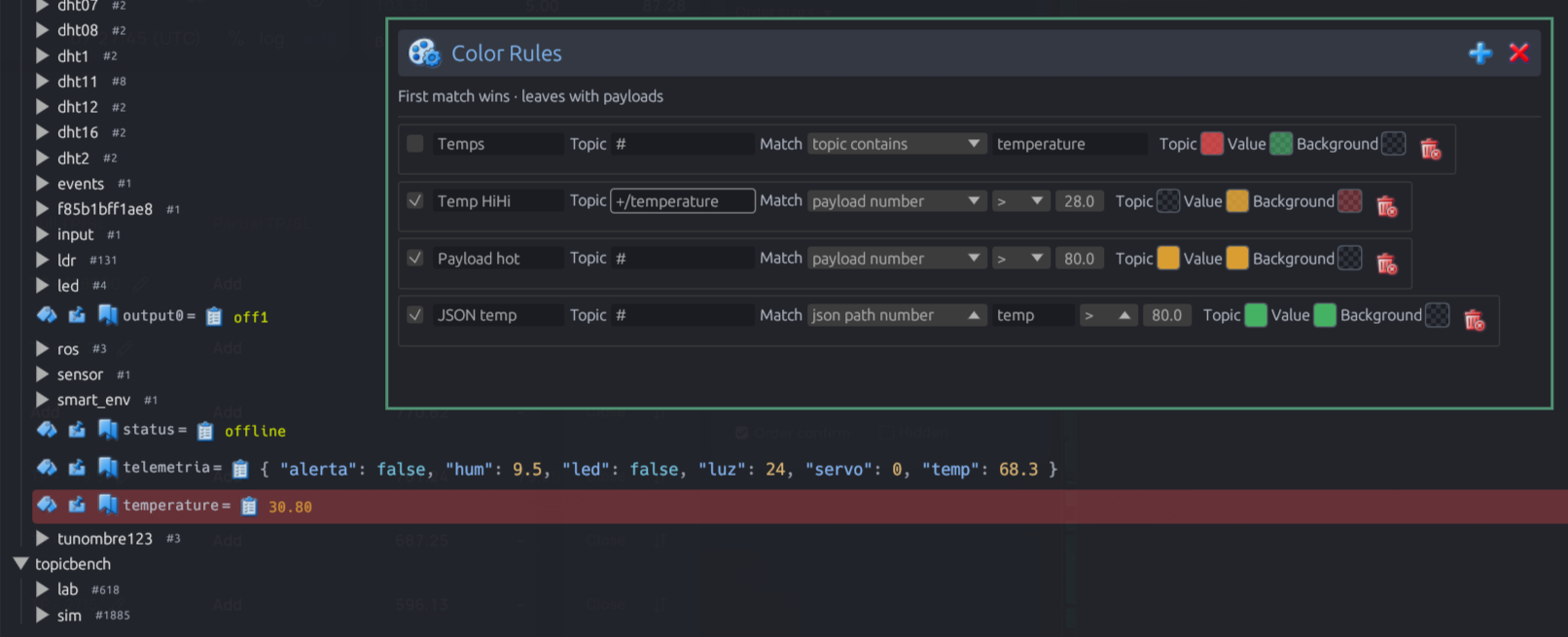 TopicBench Pro color rules
