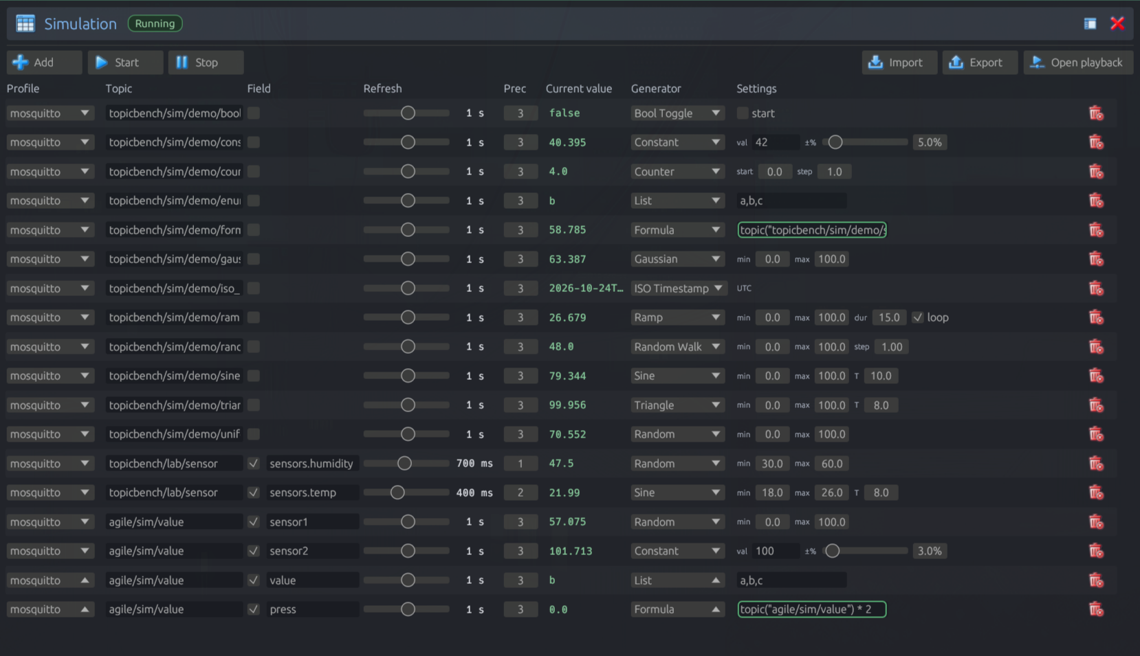 TopicBench Pro Simulation panel