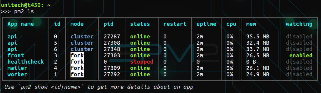 pm2 listing