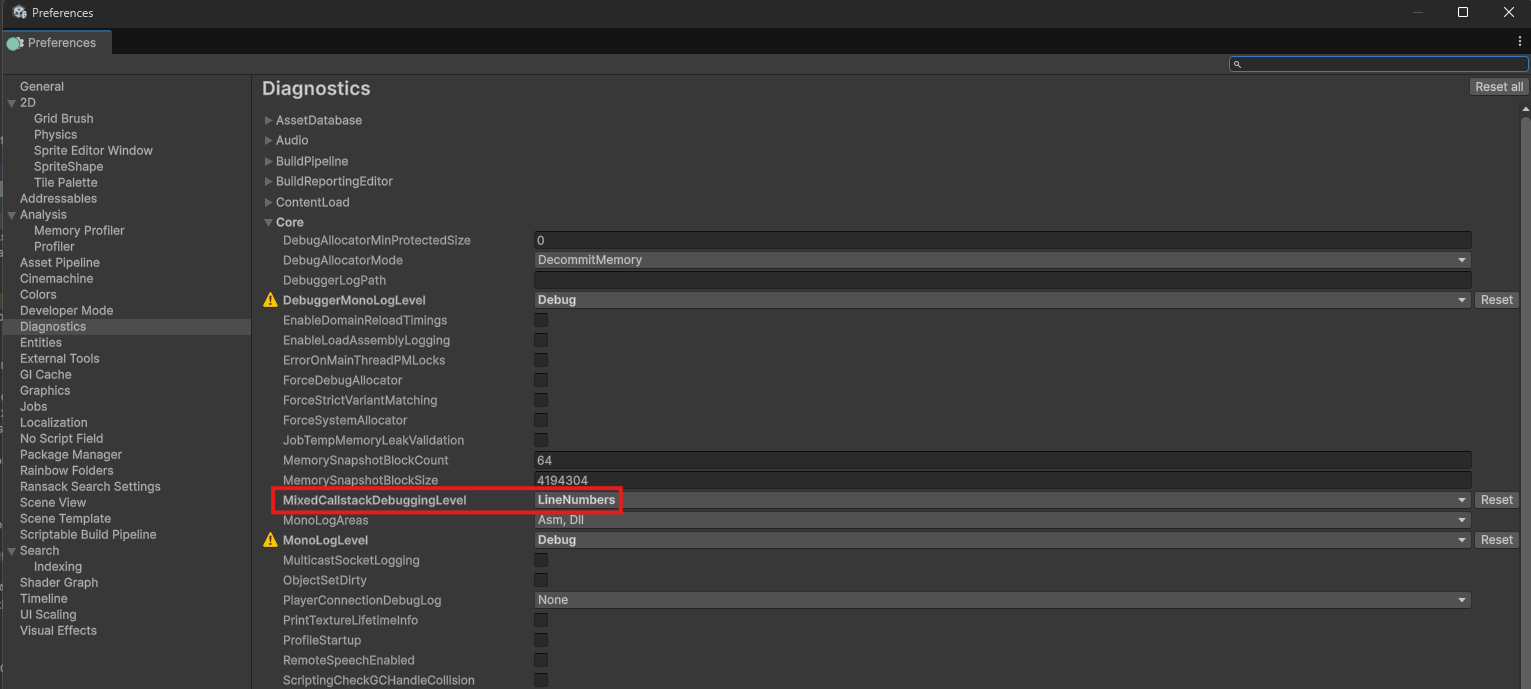 Image of MixedCallstackDebuggingLevel setting
