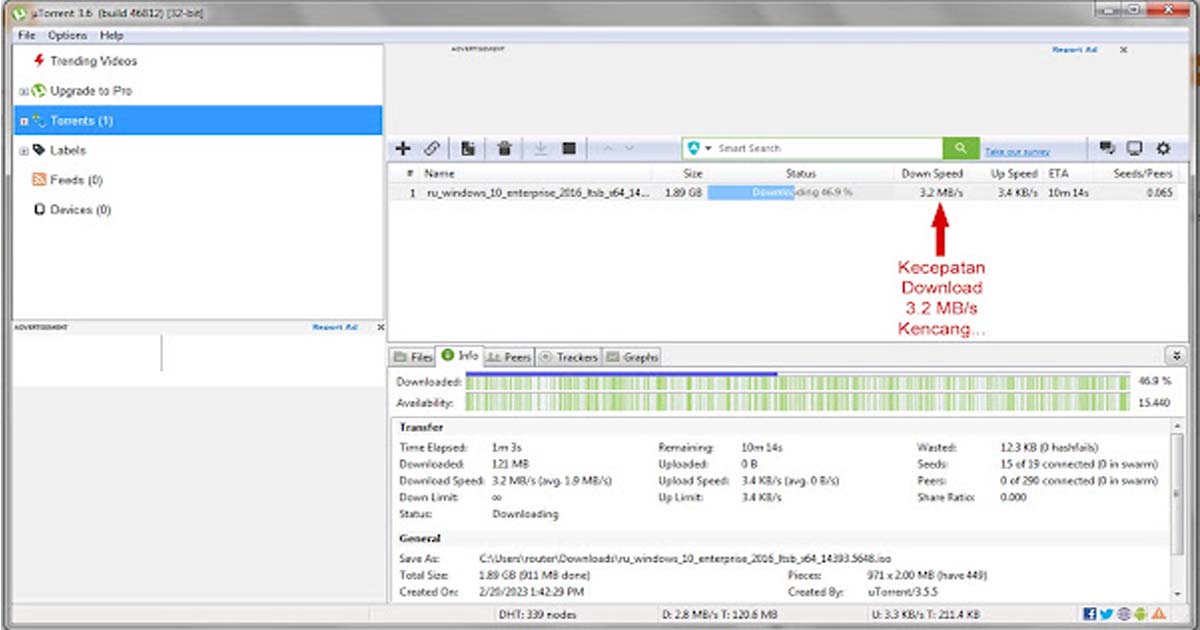 Download speed results with Utorrent
