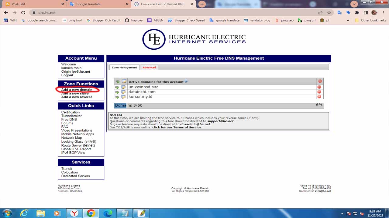 Create a new domain on the net