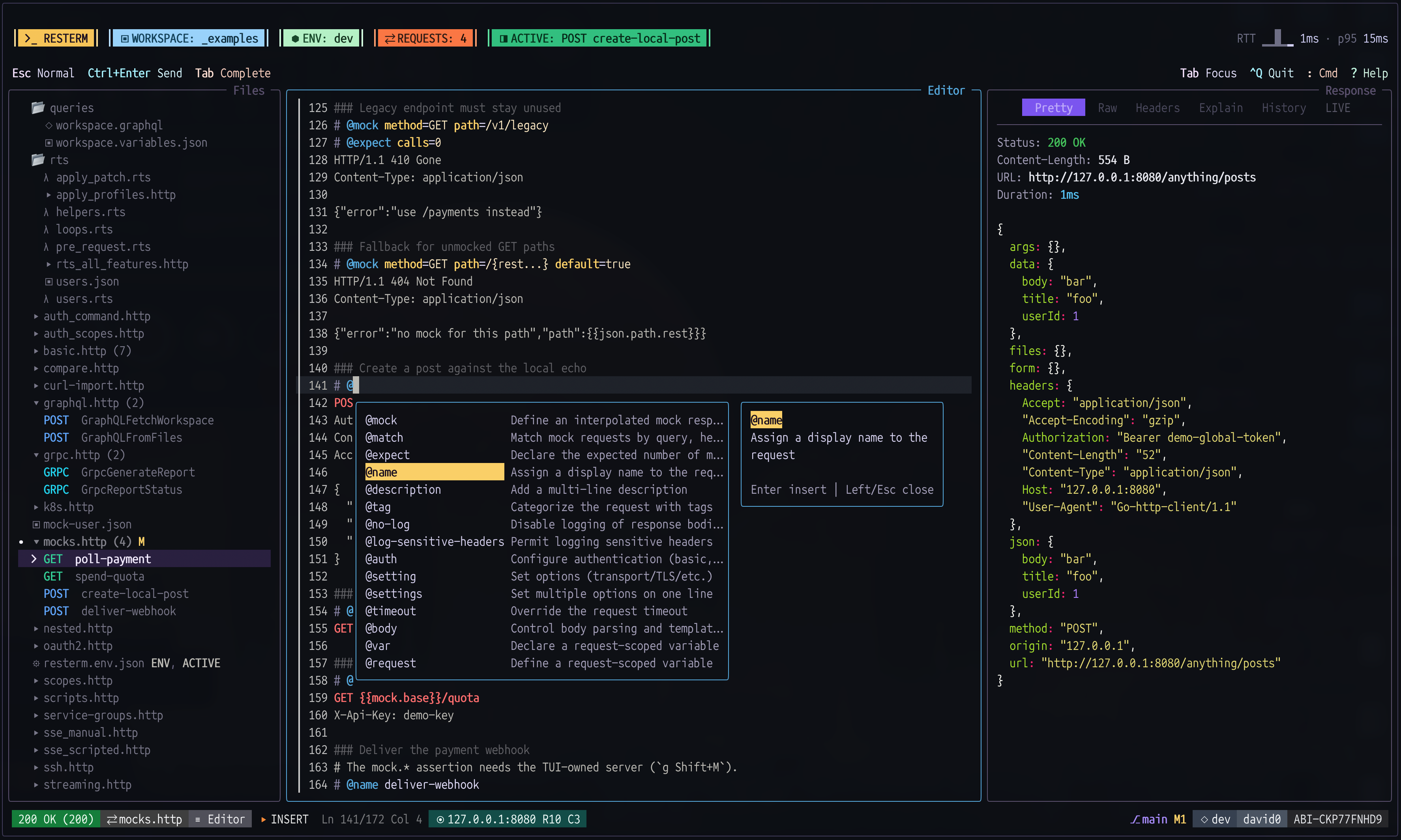 Screenshot of Resterm TUI base