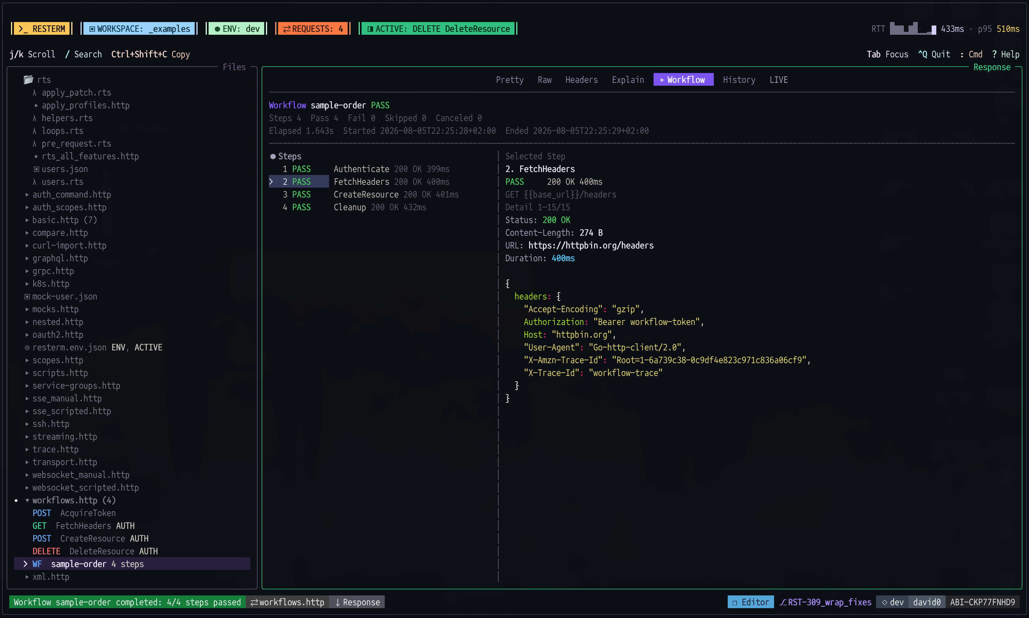 Screenshot of Resterm with Workflow
