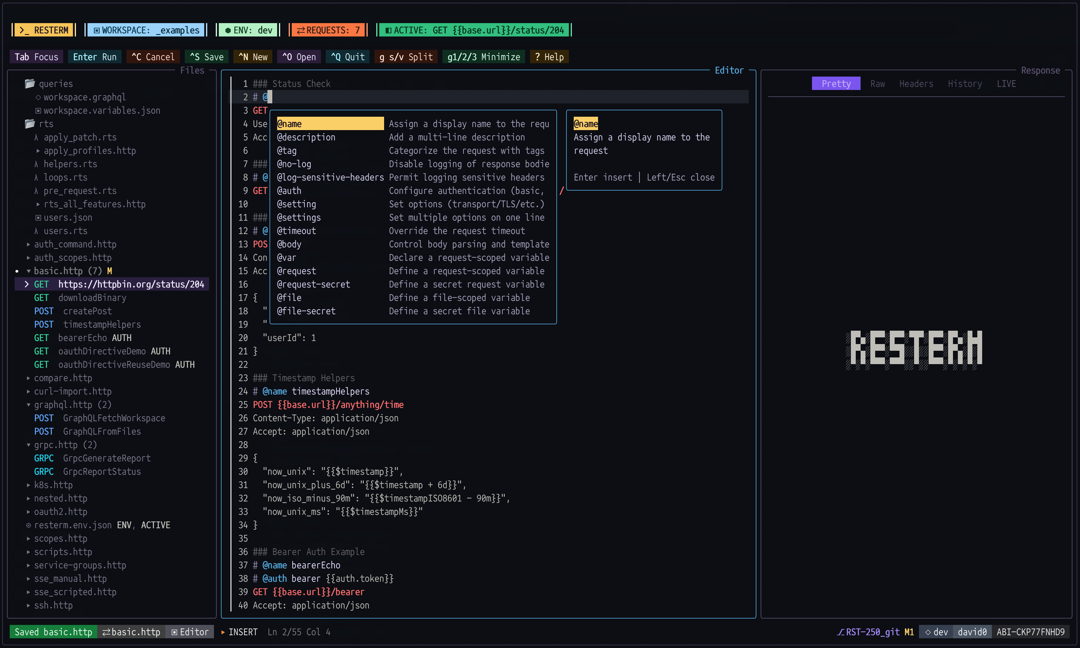 Screenshot of Resterm TUI base