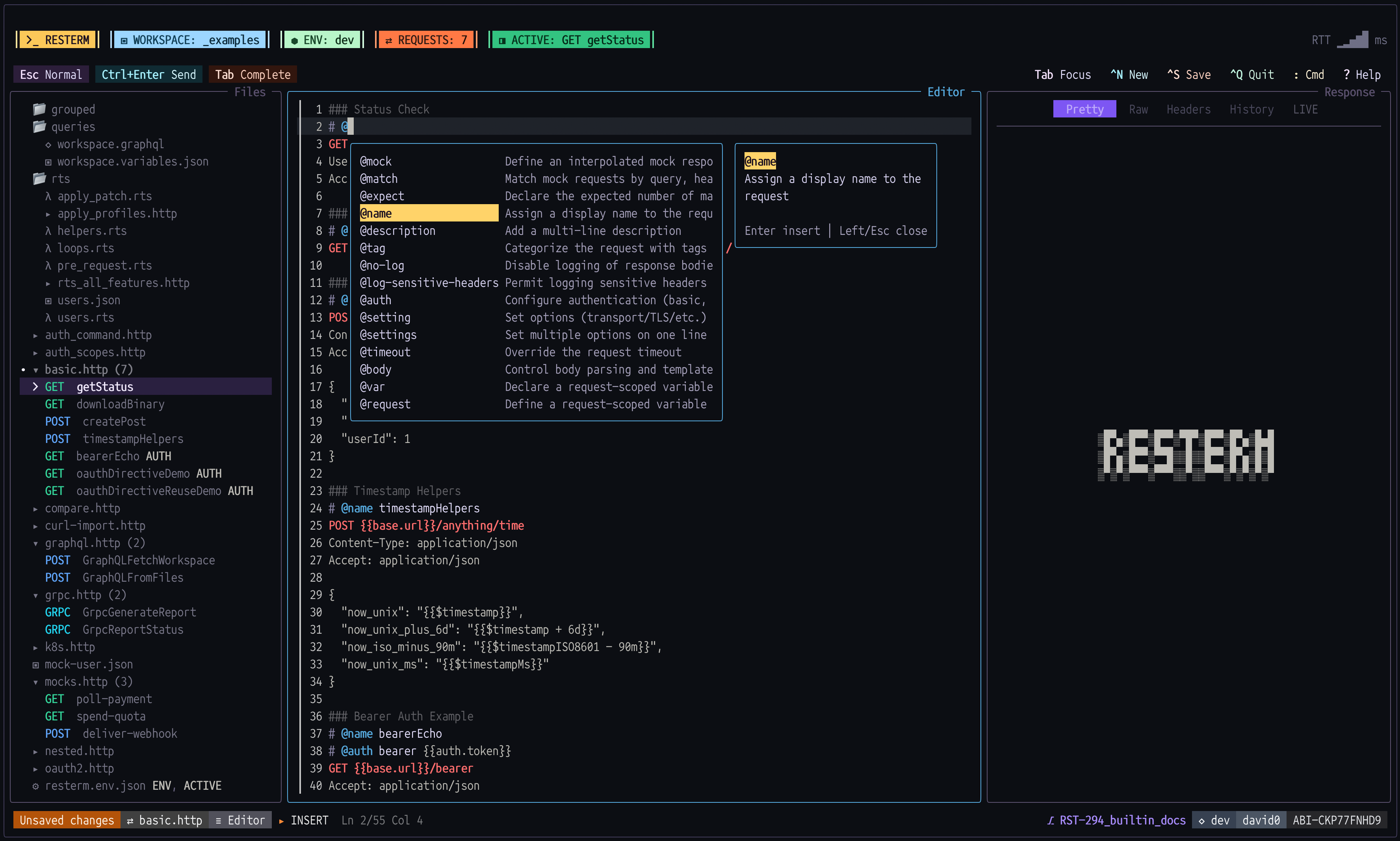 Screenshot of Resterm TUI base