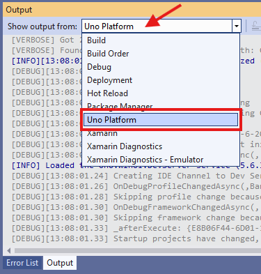`Uno Platform` output drop-down