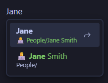 Typing Jane, with suggestions for the alias Jane and the note Jane Smith