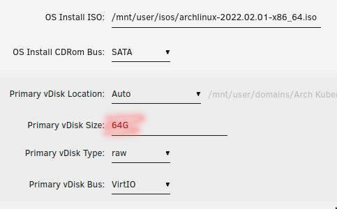 Specify virtual disk size