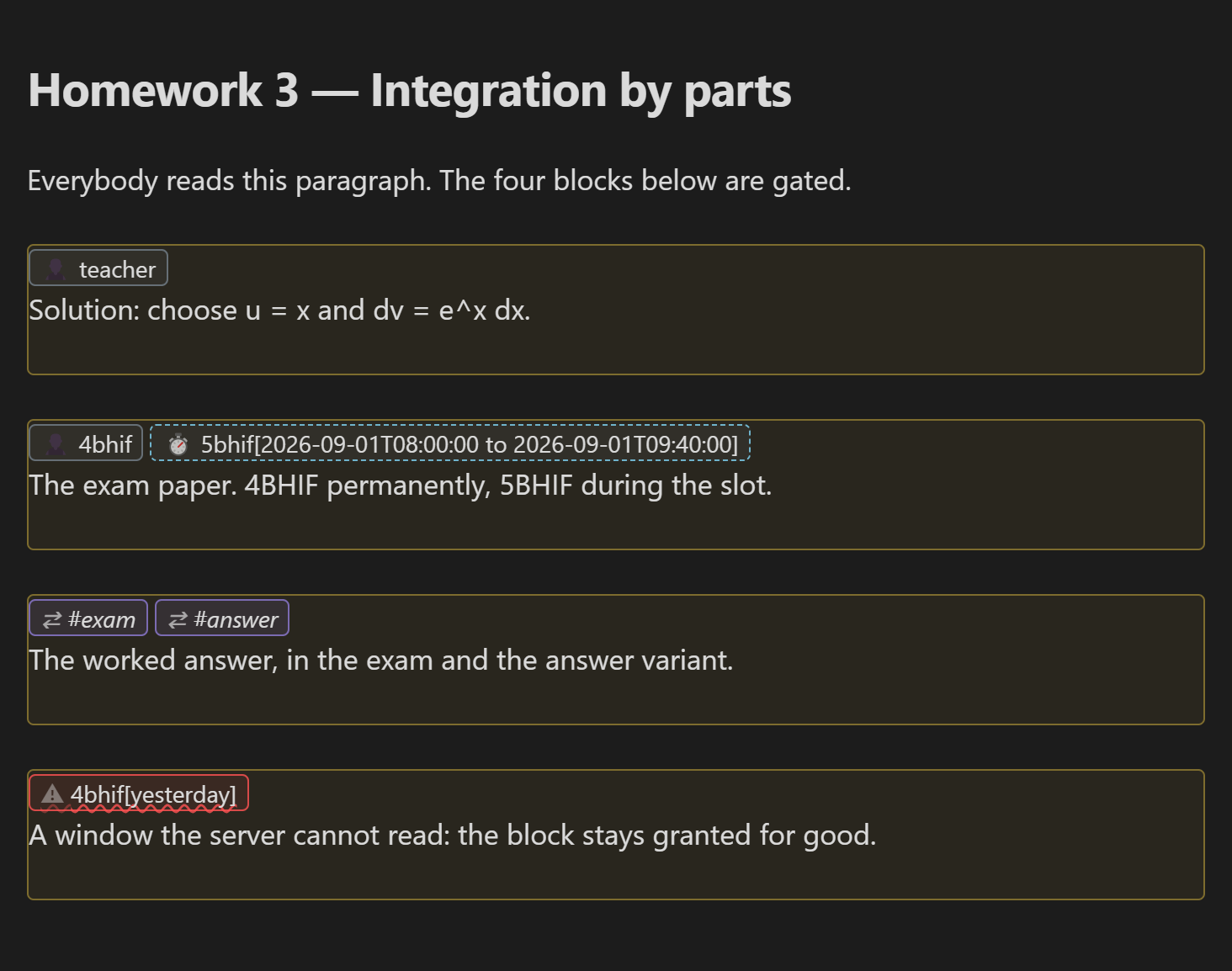 Restricted blocks in the editor