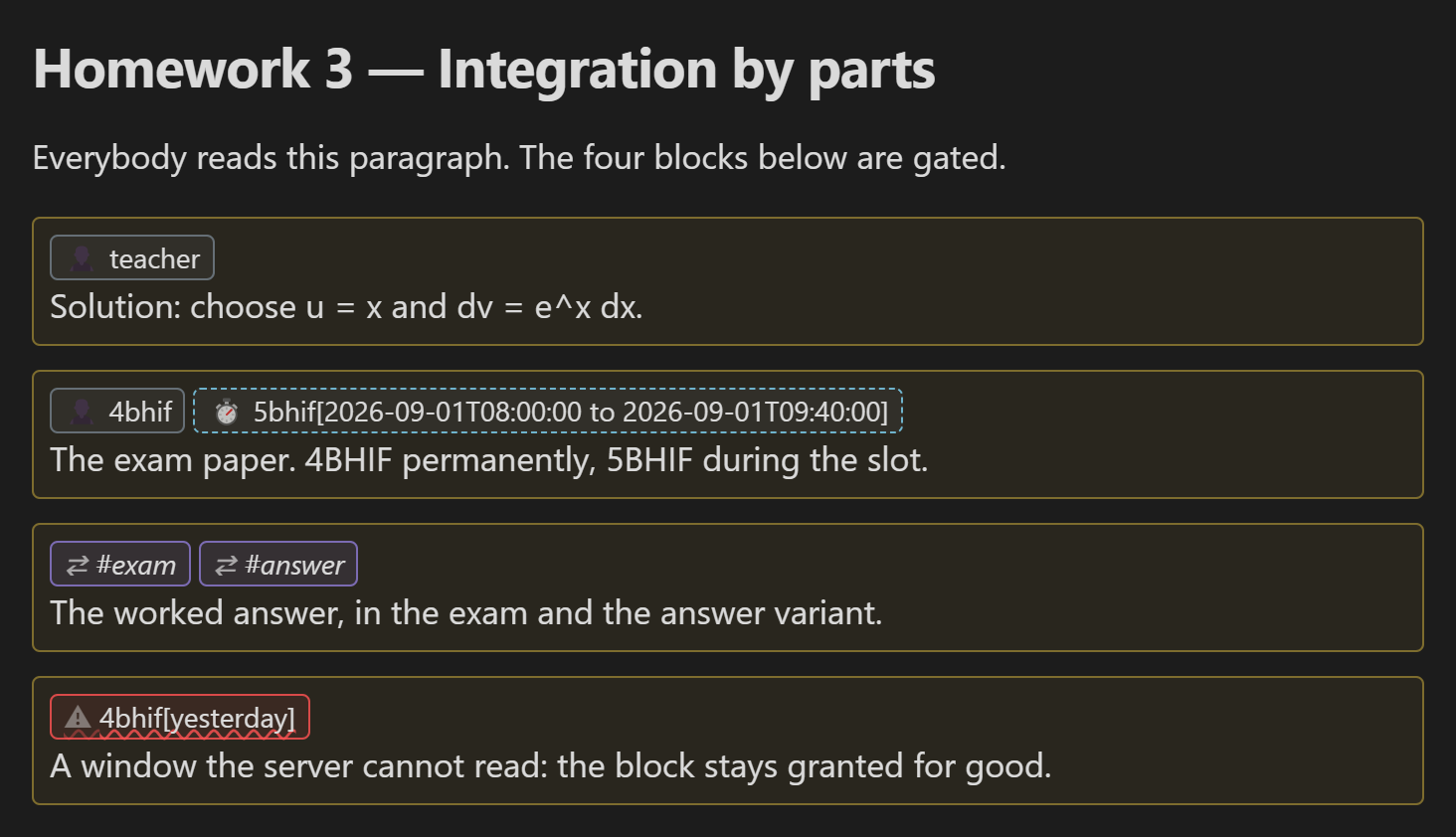 Restricted blocks in the reading view