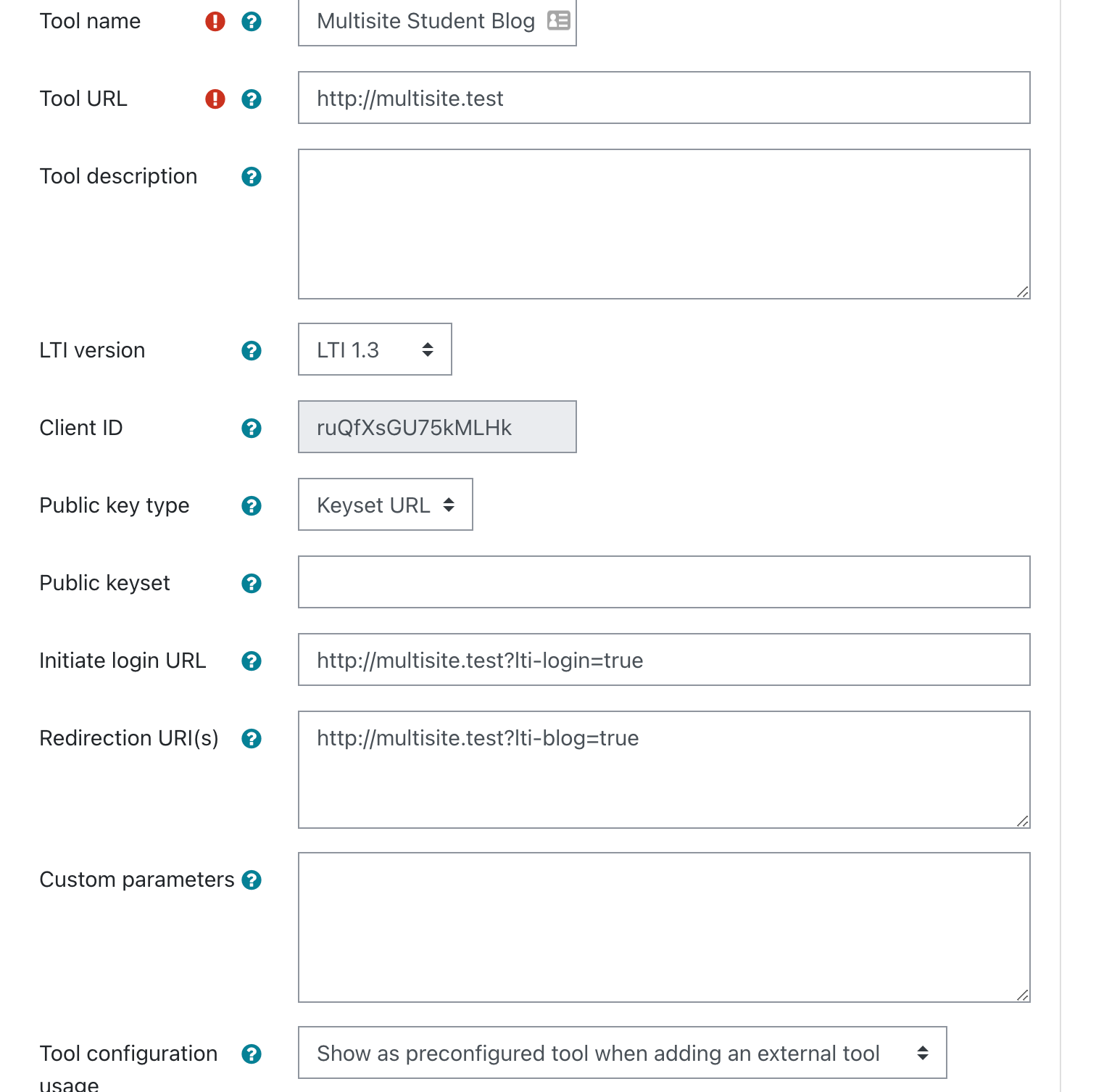 moodle configuration details Alt text
