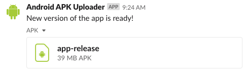 Slack message from the Gradle plugin with an APK file