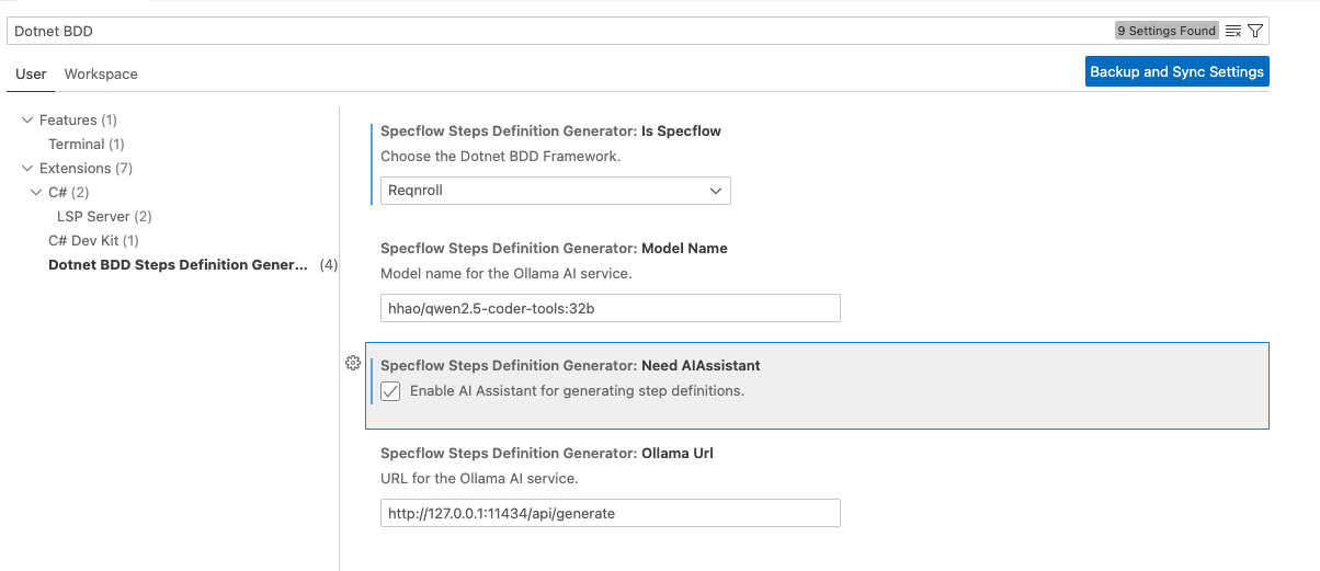 New AI Assistant Setting for Generating Step Definition