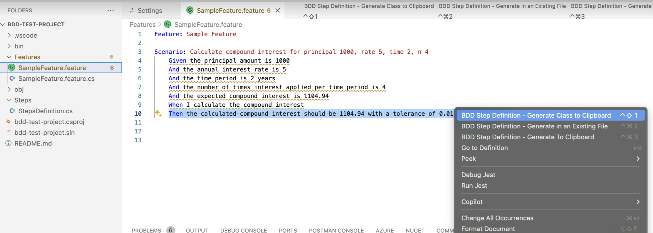 Various Options to Generate Step Definition(s)