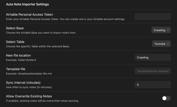 Settings screenshot
