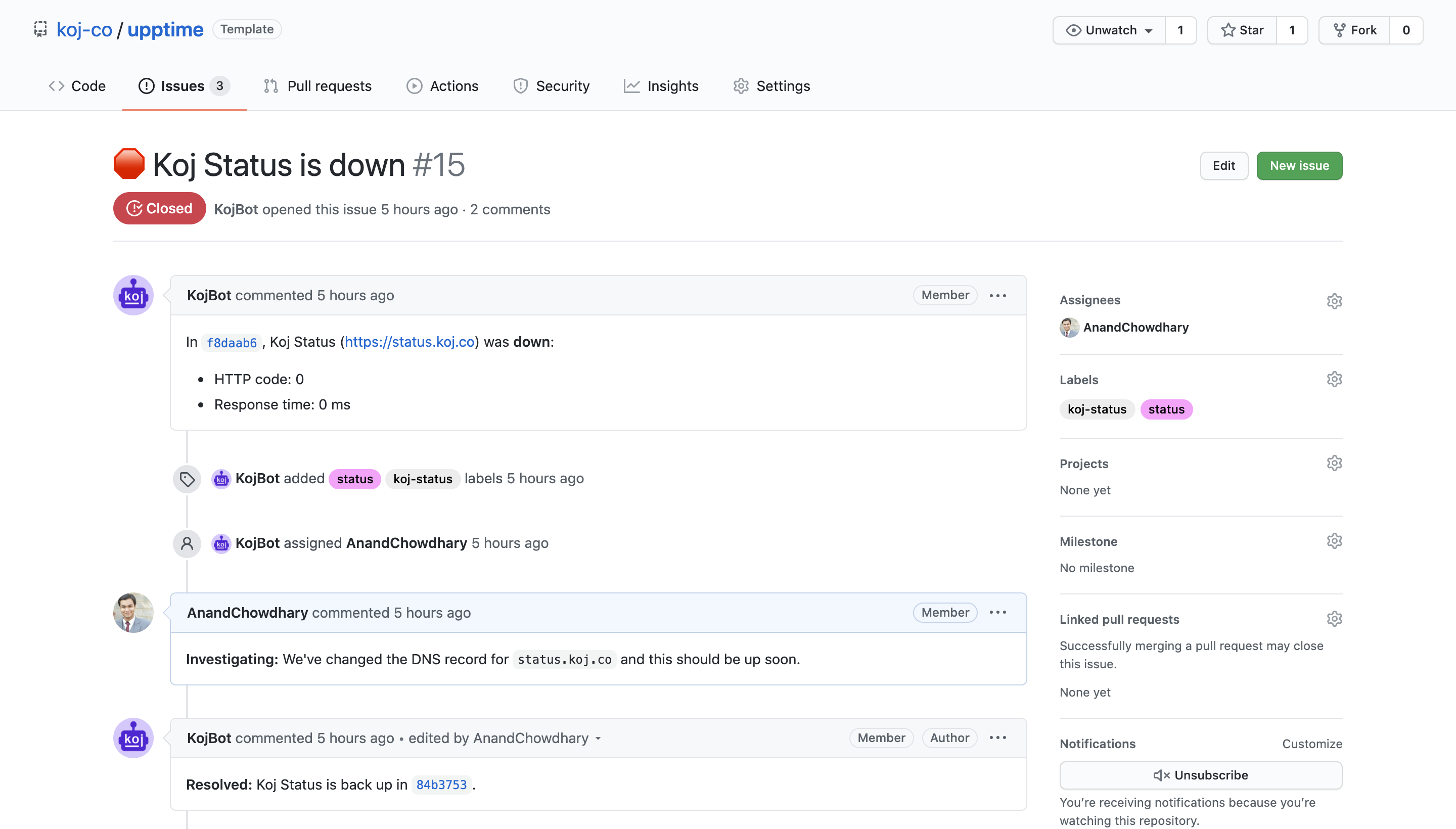 Screenshot of GitHub issue
