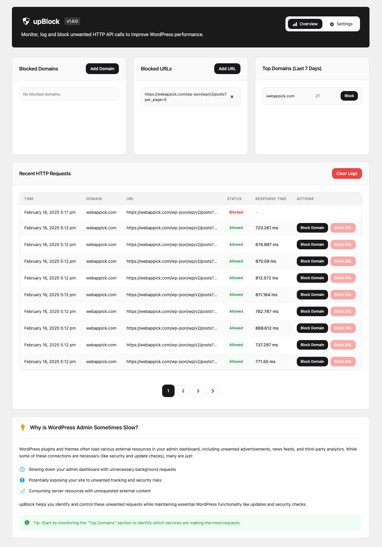 upBlock Dashboard Screenshot