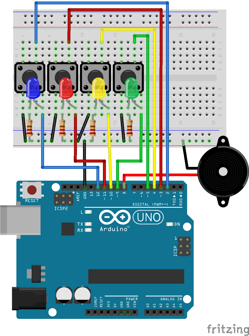 Simon on Arduino Hardware Diagram