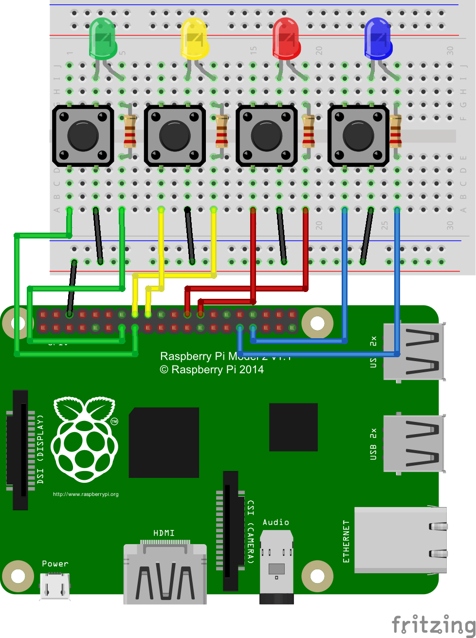 Simon on Raspberry Pi Hardware Diagram