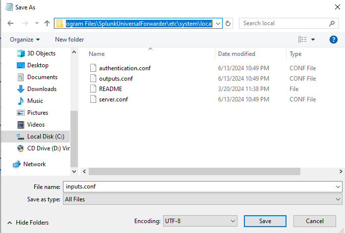 Universal Forwarder Inputs Configuration