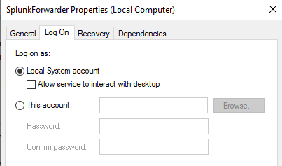 Universal Forwarder Service Local System Account