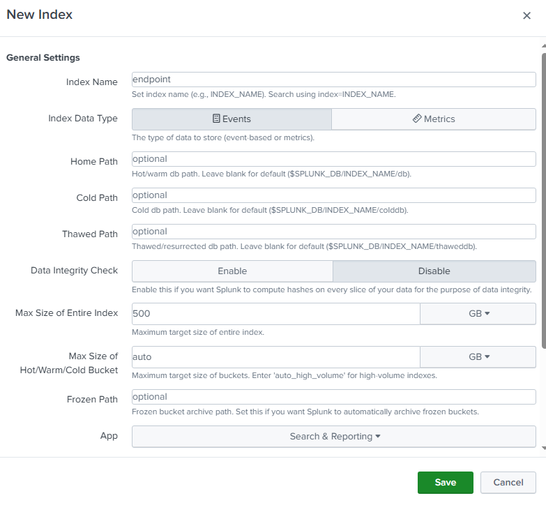 Splunk Index Creation