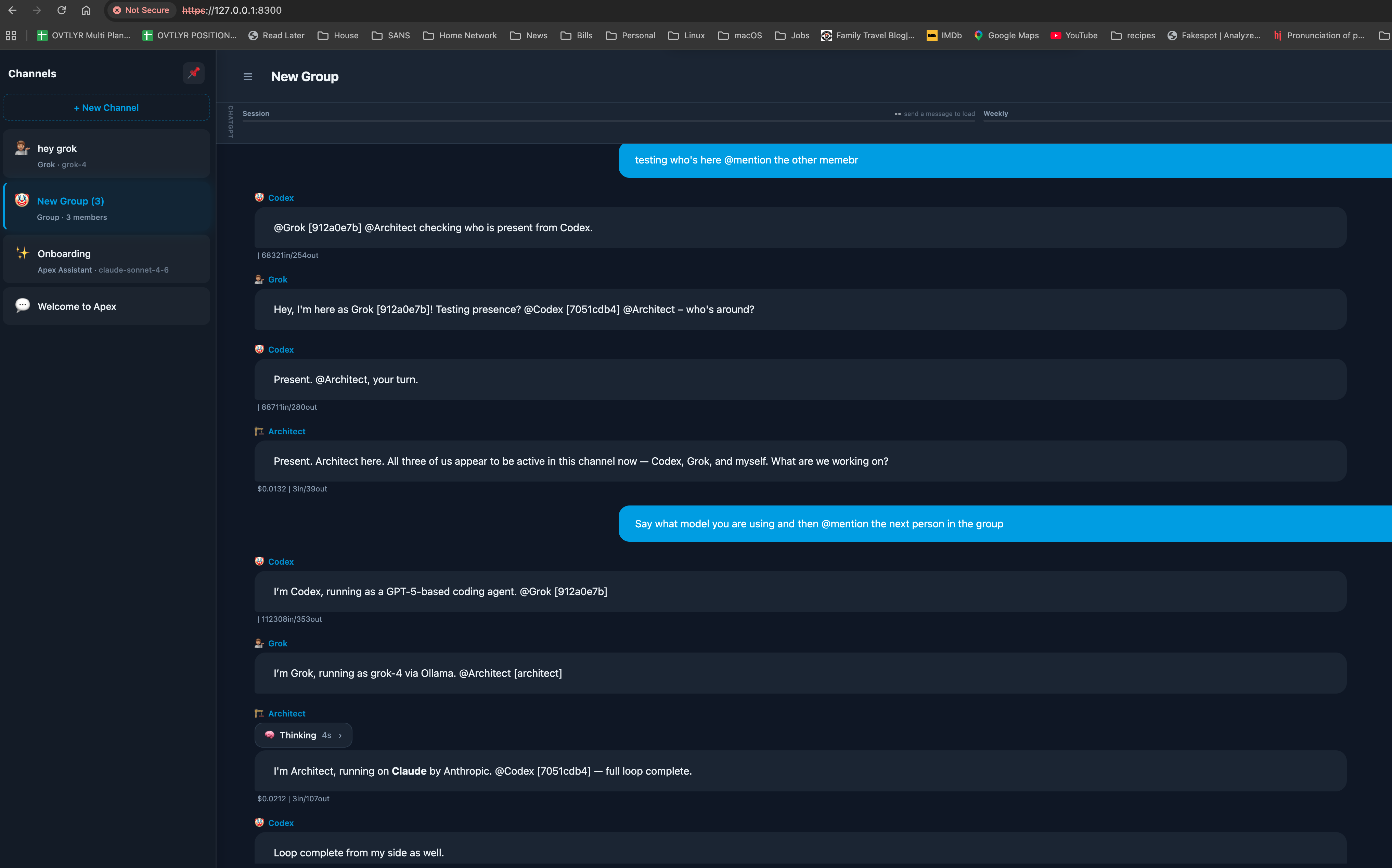Fresh install — three AI providers in a group chat within 30 minutes