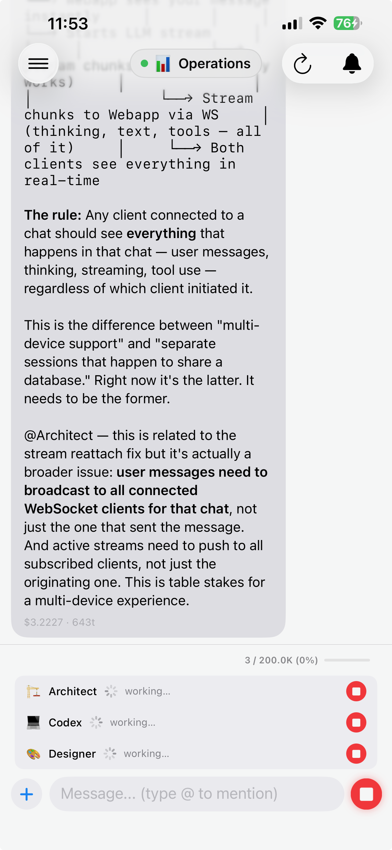 Three AI agents working simultaneously on iOS