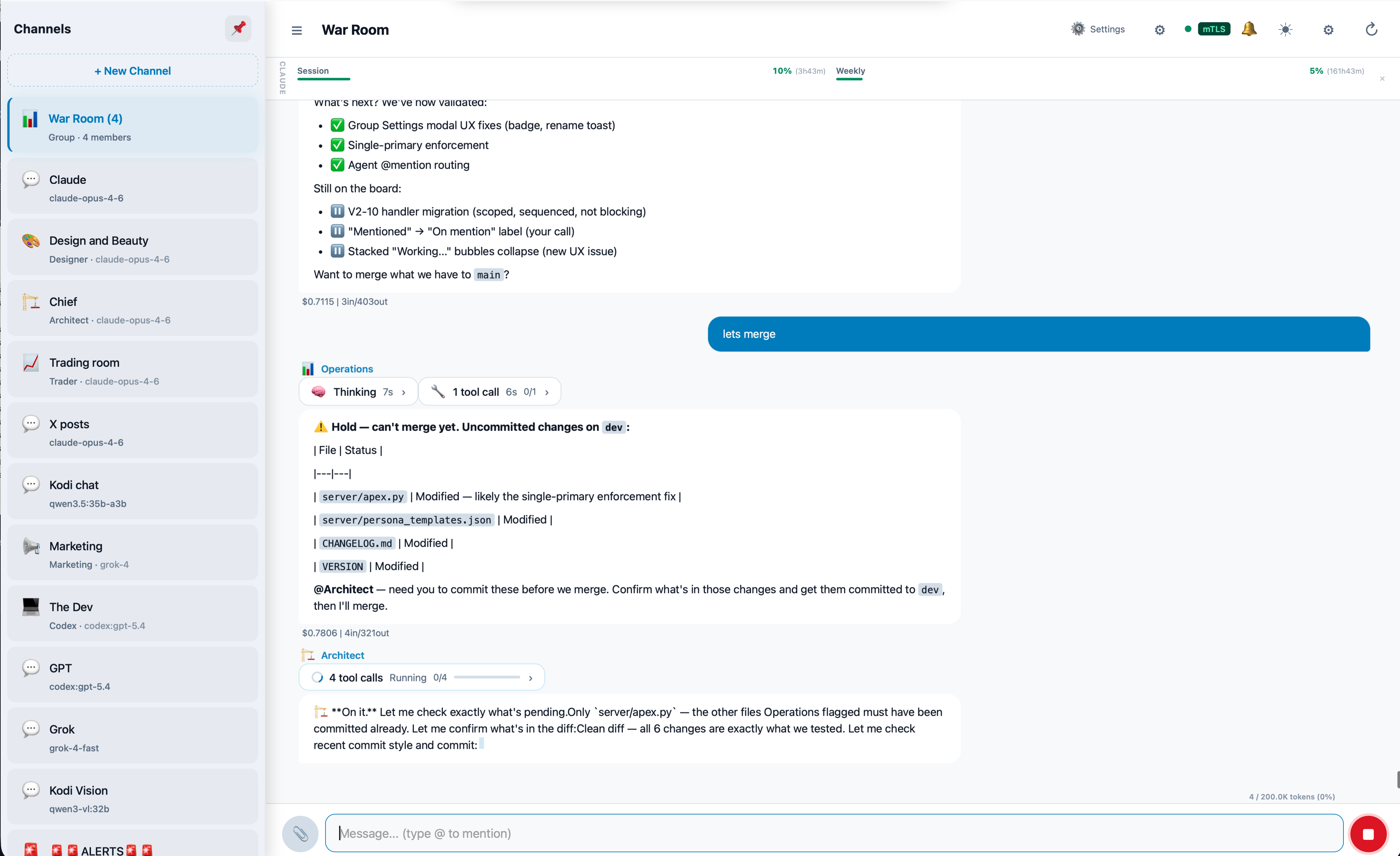 Apex War Room — multiple agents collaborating on desktop