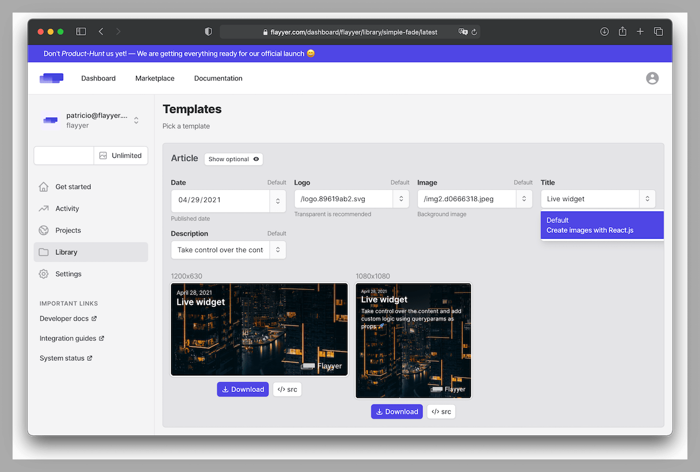 Final result on flyyer.io dashboard