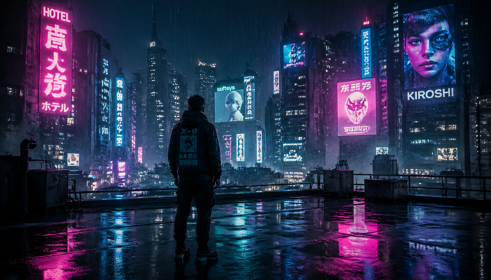 Cyberpunk Tokyo Rooftop Prompt Example