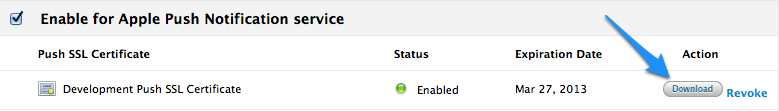 Downloading the Push Notification Certificate