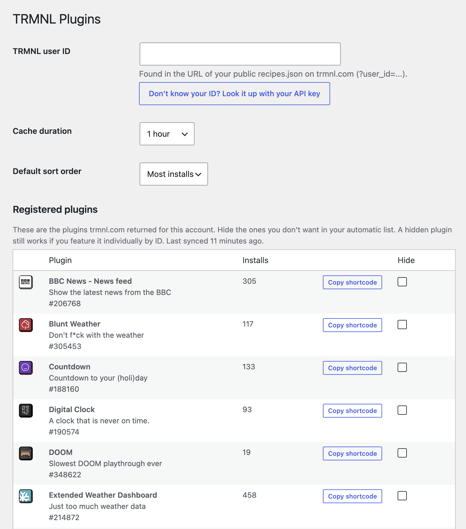 Settings screen