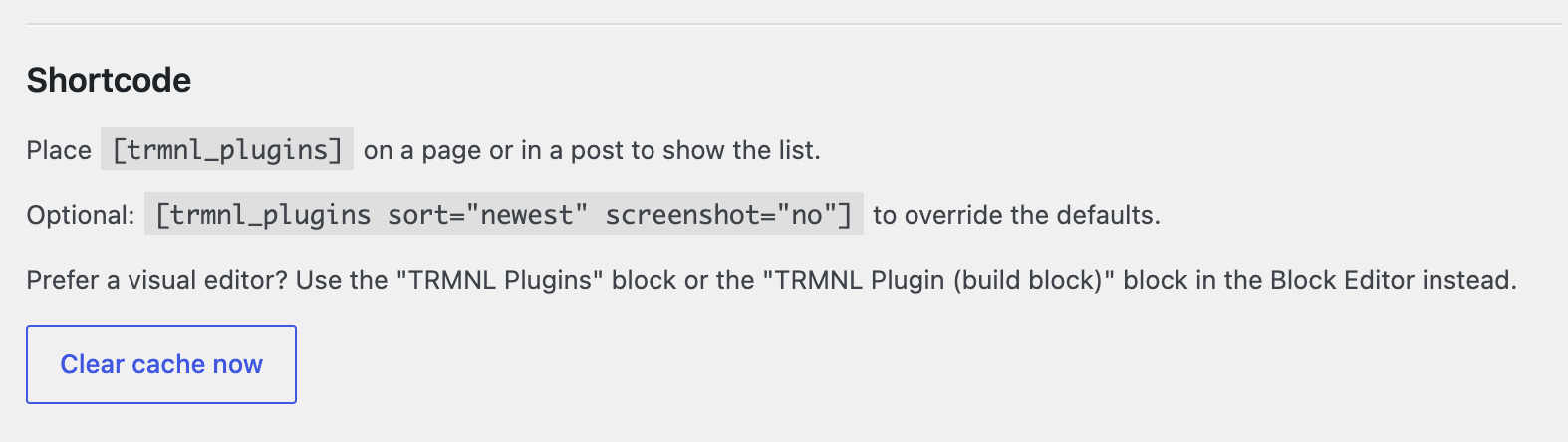 Shortcode settings
