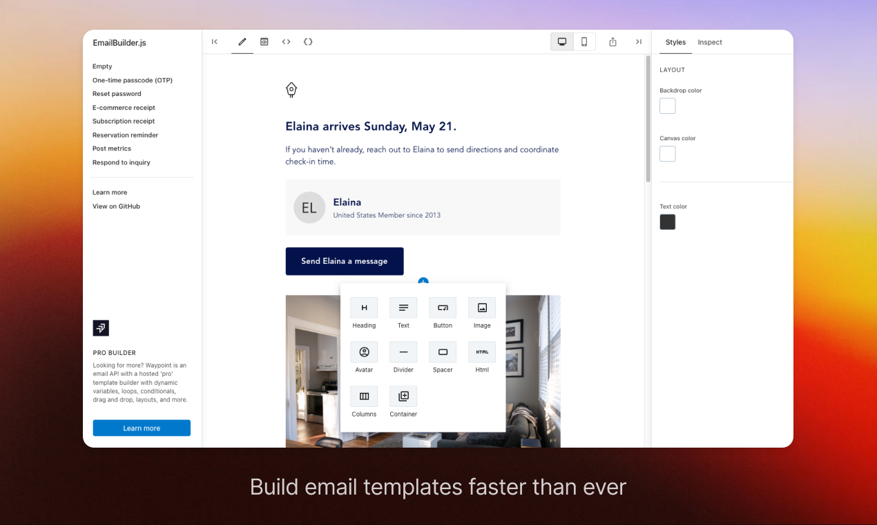 Screenshot of EmailBuilder.js