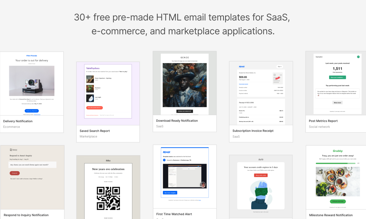 Screenshots of templates