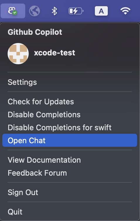 Screenshot of GitHub Copilot menu item
