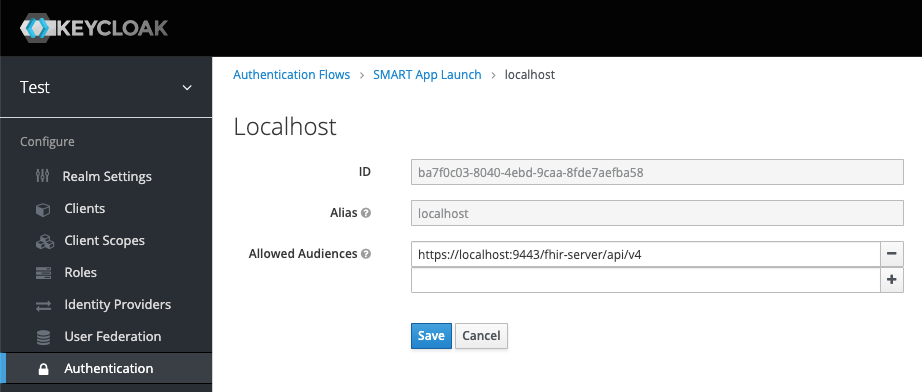 An audience validation config example for localhost