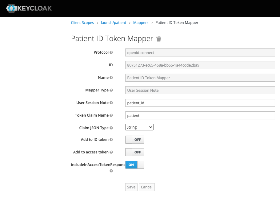 A screenshot of the User Session Note mapper for the patient_id note