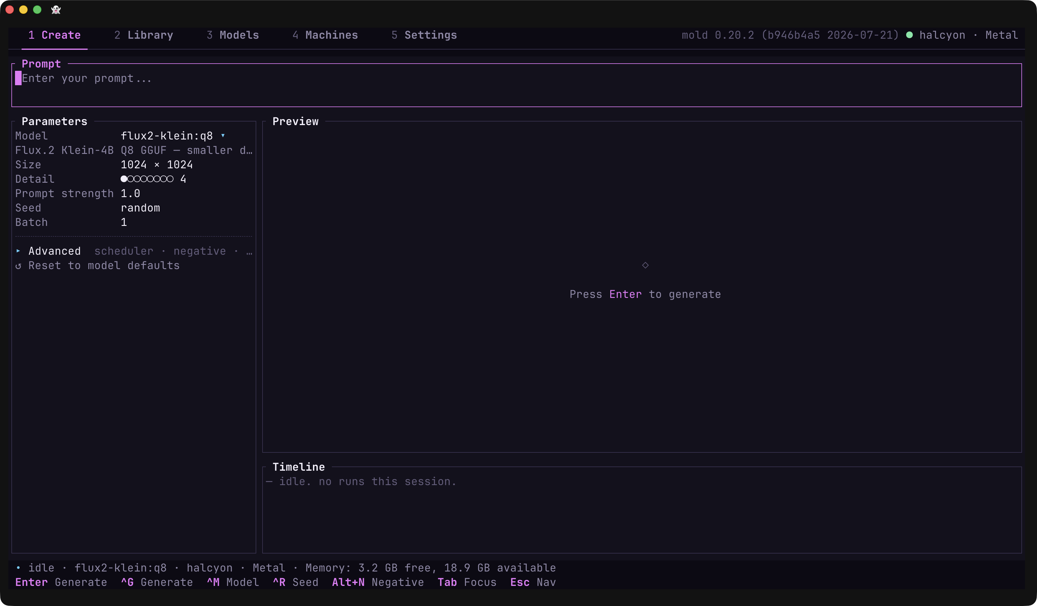Mold TUI Create workspace with image preview
