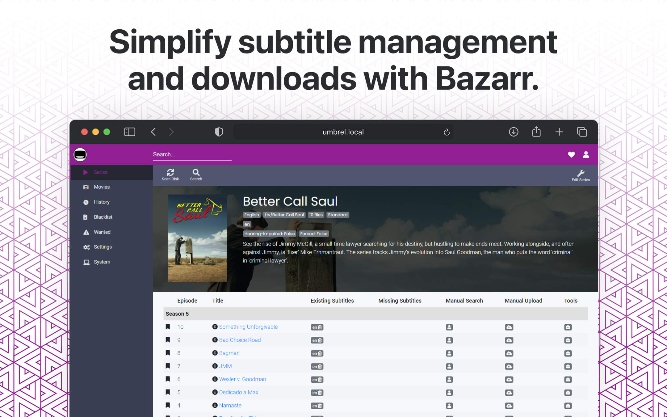 Bazarr screenshot 1