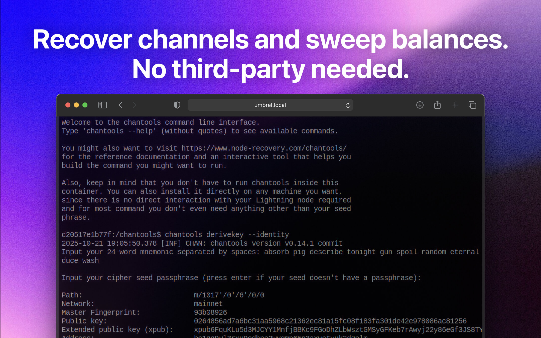 chantools CLI screenshot 2